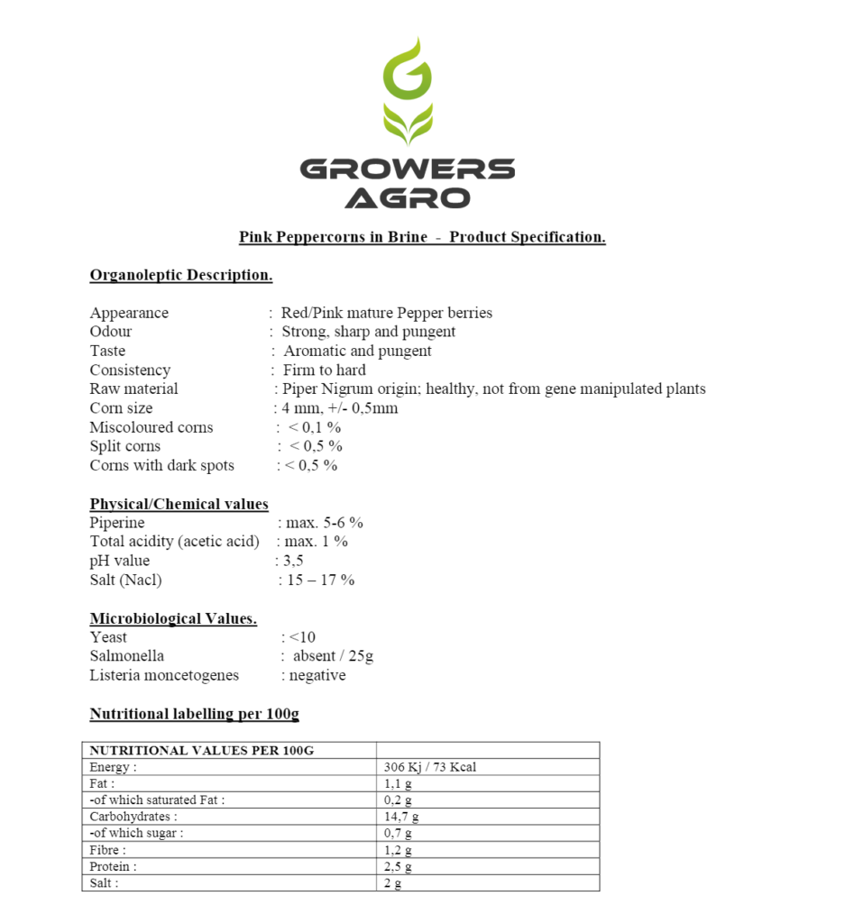 Pink Peppercorns in Brine Growers Agro